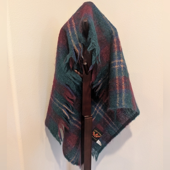 Creagaran Accessories - Creagaran Vintage Mohair Shawl, Teal Green & Burgundy